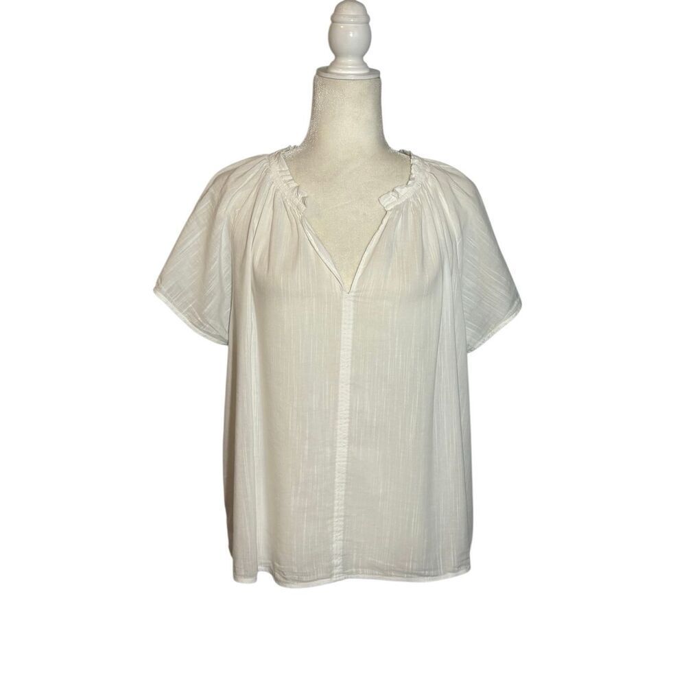 GAP white cotton short bell sleeve notched neck blouse - L